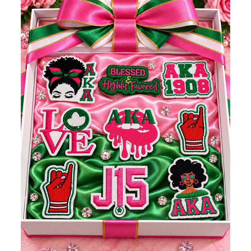 Alpha Kappa Alpha AKA Sorority 9-Piece Embroidered Patch Set Pink Green 1908 J15